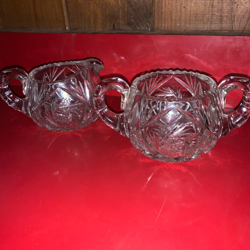 American Brilliant Period Cut Glass Creamer & Sugar Bowl - Picture 15 of 16